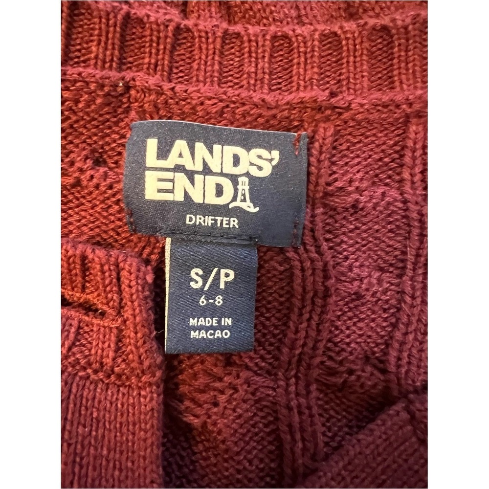 Lands' End Drifter Cable Knit Cardigan Sweater Burgundy‎ Small Petite SP - Picture 6 of 8